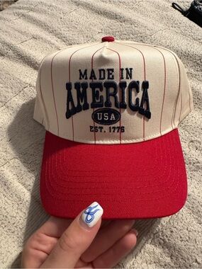 Made In America USA Embroidered Trucker Hat - Red & Cream